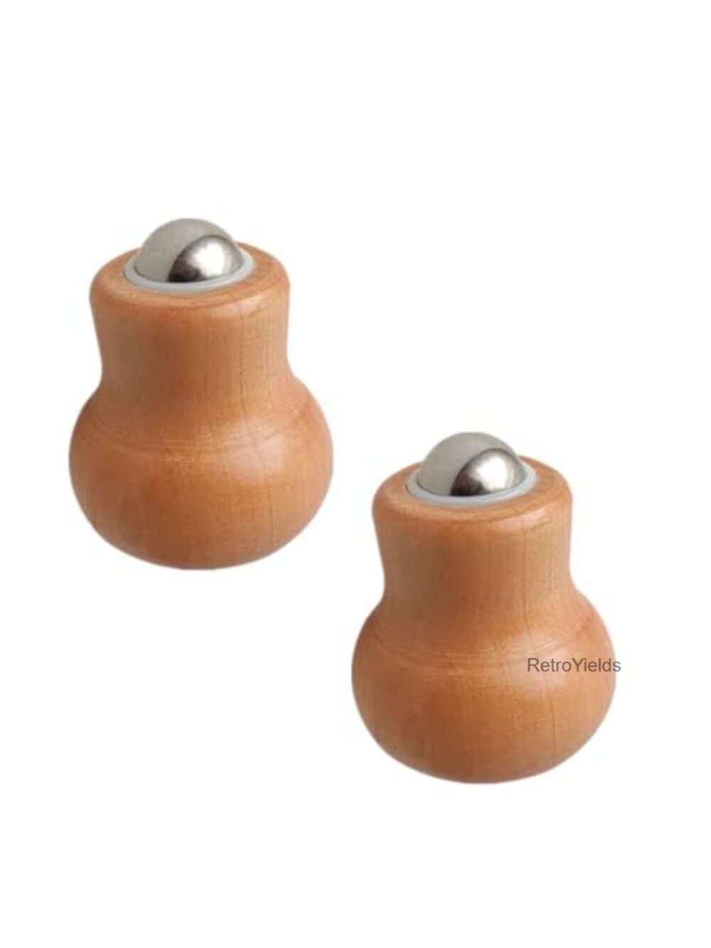Stainless Steel Facial Body Massage Roller Beech Wood Handle 2 Pack